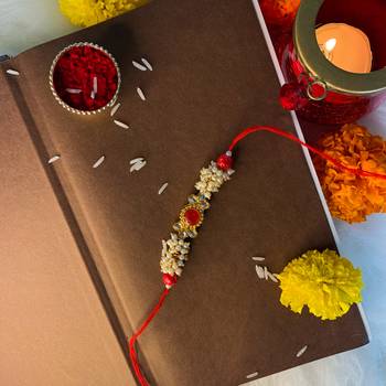 Gold Plated Ethnic Designer Pearl Kundan Rakhi Bracket for Brother/Men (R011R-R) 1
