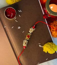 Gold Plated Ethnic Designer Pearl Kundan Rakhi Bracket for Brother/Men (R011R-R)