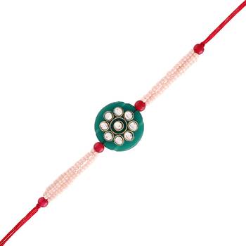 Gold Plated Ethnic Designer Pearl Kundan Rakhi Bracket for Brother/Men (R012-Sb) 1
