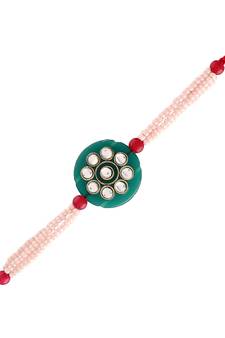 Gold Plated Ethnic Designer Pearl Kundan Rakhi Bracket for Brother/Men (R012-Sb)