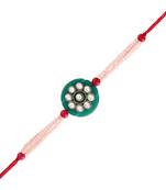 Gold Plated Ethnic Designer Pearl Kundan Rakhi Bracket for Brother/Men (R012-Sb)