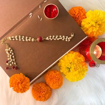 Designer White Pearl Lumba Rakhi For Bhabhi  1