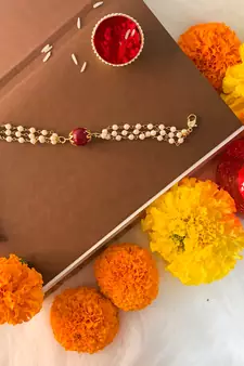 Designer White Pearl Lumba Rakhi For Bhabhi (R009-L)