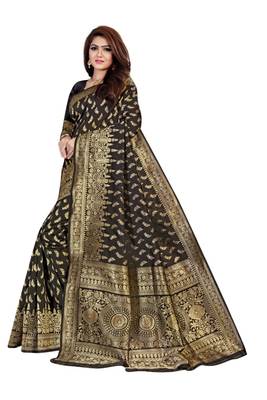 Black woven banarasi silk saree with blouse 1