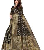 Black woven banarasi silk saree with blouse