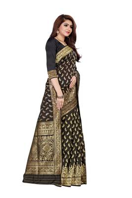 Black woven banarasi silk saree with blouse 2