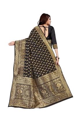 Black woven banarasi silk saree with blouse 3