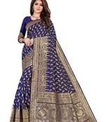 Blue woven banarasi silk saree with blouse