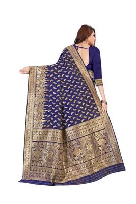 Blue woven banarasi silk saree with blouse 3