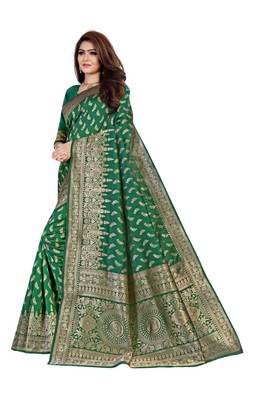 Green woven banarasi silk saree with blouse 2