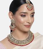 Traditional Handcrafted Faux Kundan & Pearl Studded Bridal Choker Necklace Jewellery Set with Earrings
