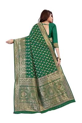 Green woven banarasi silk saree with blouse 3