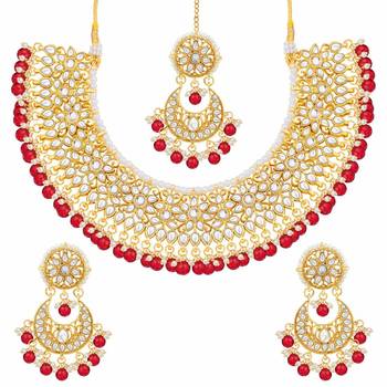 Traditional Handcrafted Faux Kundan & Pearl Studded Bridal Choker Necklace Jewellery Set with Earrings 2
