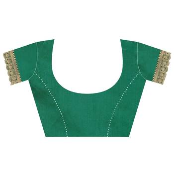 Green woven banarasi silk saree with blouse 5