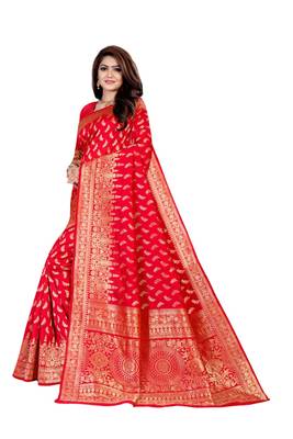 Red woven banarasi silk saree with blouse 2