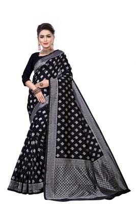 Black woven art silk sarees saree with blouse 1