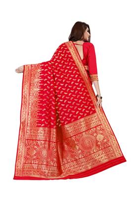 Red woven banarasi silk saree with blouse 3