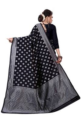 Black woven art silk sarees saree with blouse 2