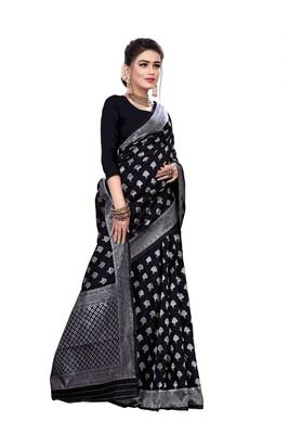 Black woven art silk sarees saree with blouse 3