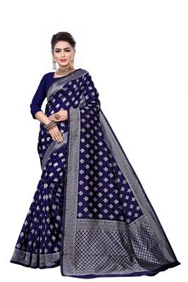 Blue woven art silk sarees saree with blouse 1