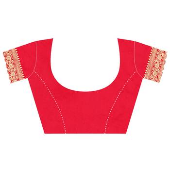 Red woven banarasi silk saree with blouse 5