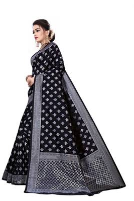 Black woven art silk sarees saree with blouse 4