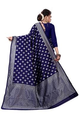 Blue woven art silk sarees saree with blouse 3