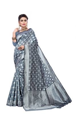 Grey woven art silk sarees saree with blouse 1