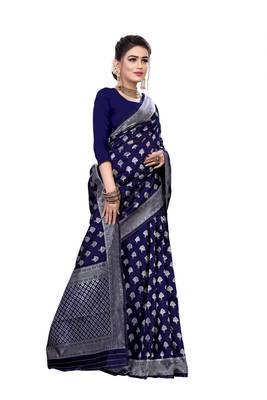 Blue woven art silk sarees saree with blouse 4