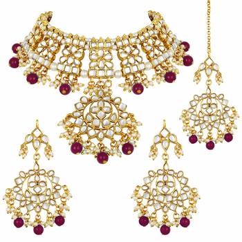 Traditional Handcrafted Kundan & Pearl Studded Choker Necklace Jewellery Set With Earrings 2