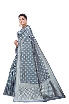 Grey woven art silk sarees saree with blouse 2