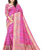 Pink woven banarasi silk saree with blouse