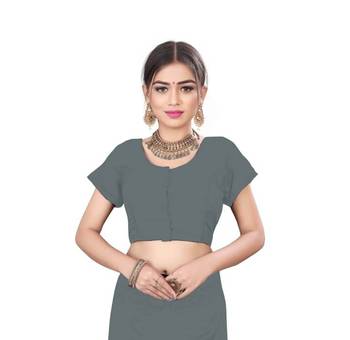 Grey woven art silk sarees saree with blouse 5