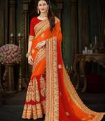 Orange embroidered chiffon saree with blouse