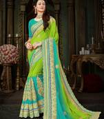 Green embroidered chiffon saree with blouse