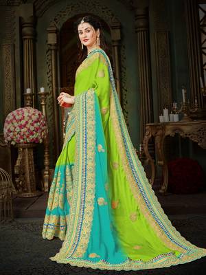 Green embroidered chiffon saree with blouse 2