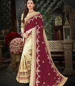 Maroon embroidered art silk saree with blouse