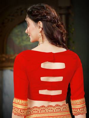 Orange embroidered chiffon saree with blouse 5