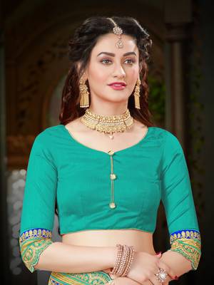 Green embroidered chiffon saree with blouse 4