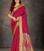 Pink woven art silk saree with blouse