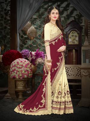 Maroon embroidered art silk saree with blouse 3