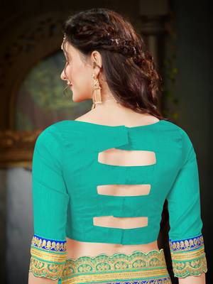 Green embroidered chiffon saree with blouse 5