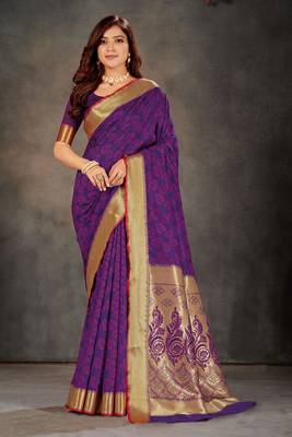 Purple woven art silk saree with blouse 1