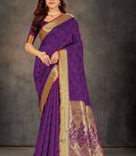 Purple woven art silk saree with blouse