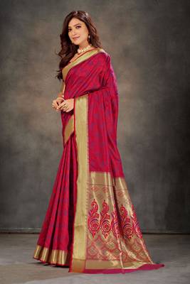 Pink woven art silk saree with blouse 2