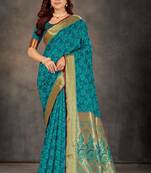 Blue woven art silk saree with blouse