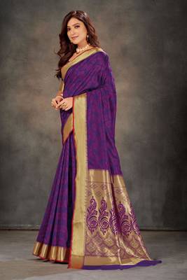 Purple woven art silk saree with blouse 2
