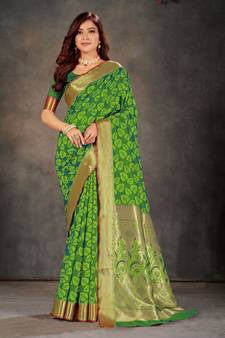 Green woven art silk saree with blouse