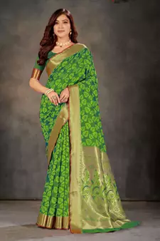 Green woven art silk saree with blouse