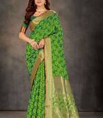 Green woven art silk saree with blouse
